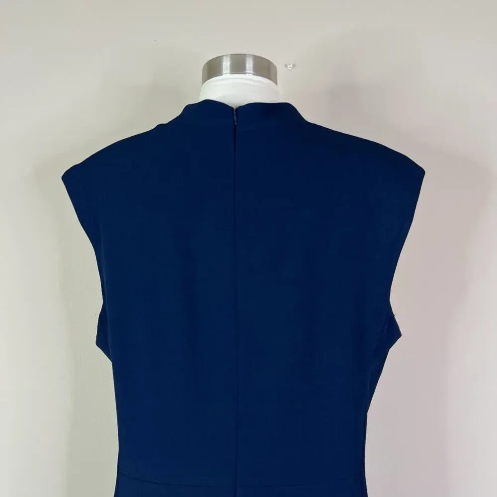 NEW MM LaFleur | Aditi Blue Tailored V Neck Sheath Workwear Minimalist Dress 16 - Picture 6 of 9